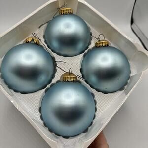West Germany Matte Blue Vintage Large Glass Ornamnets Set of 4